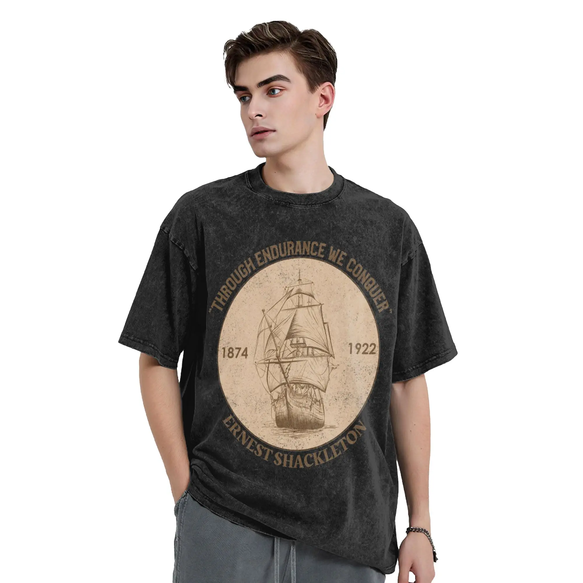 Summer Sir Ernest Shackleton - Through Endurance We Conquer T Shirts  Cotton Tshirt for Men Y2K Classic Short Sleeve Top Tees