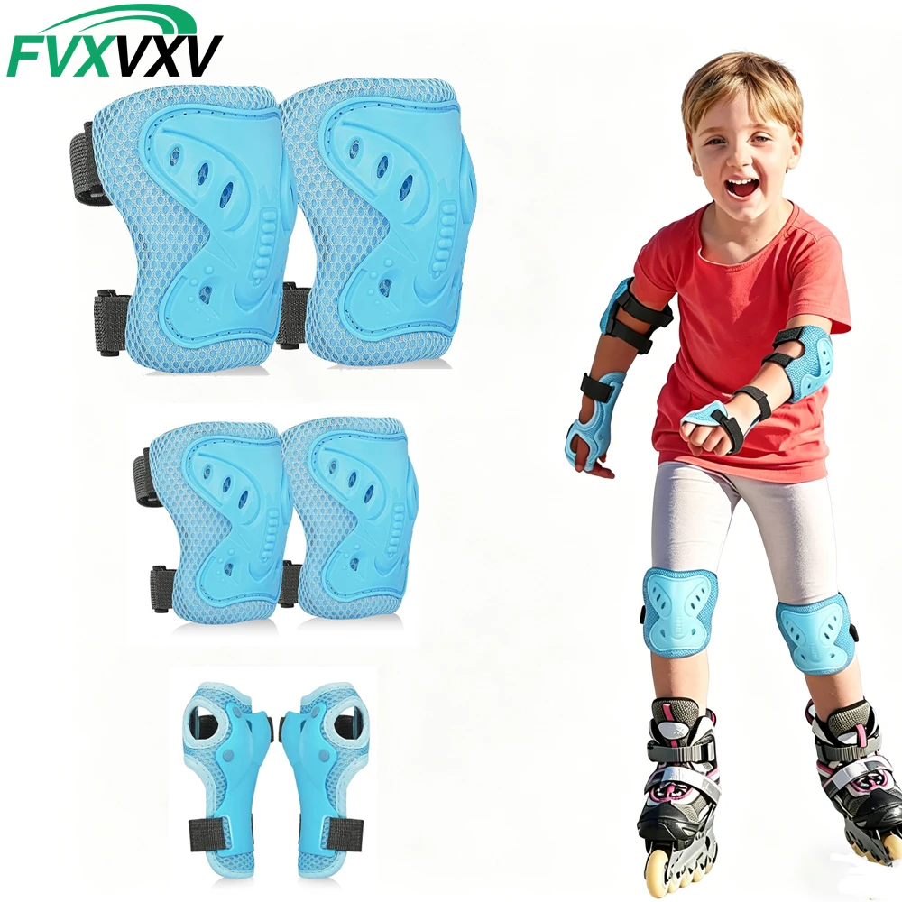 6PCS Kids Protective Gear Set - Knee Pads Elbow Pads with Wrist Guards for Ages 3-10| 3-in-1 Safety Protective Gear for Skating,