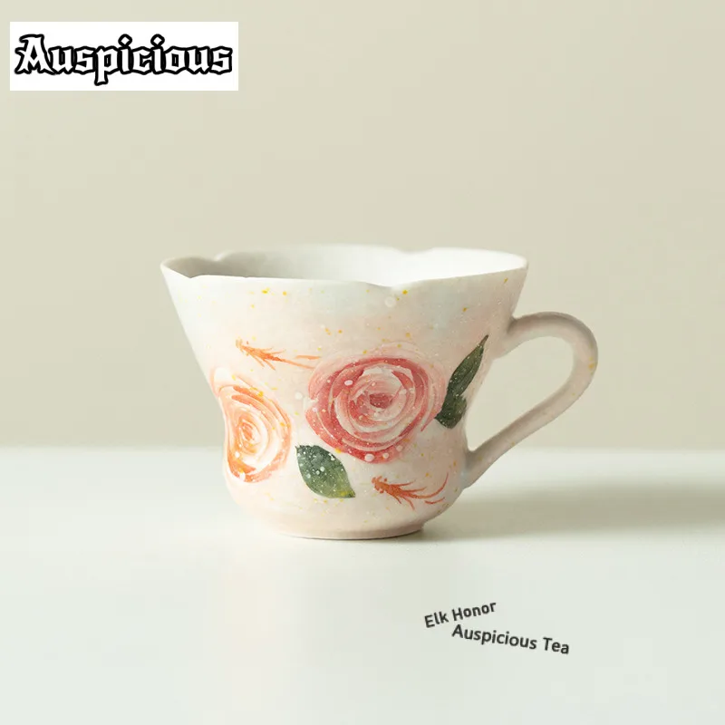 85ml Hand-drawn Rose Teacup Luxury Tea Bowl Tea Cup Set Tea-tasting Smelling Cup Chazhan Master Cups Chinese Tea Household Cafes