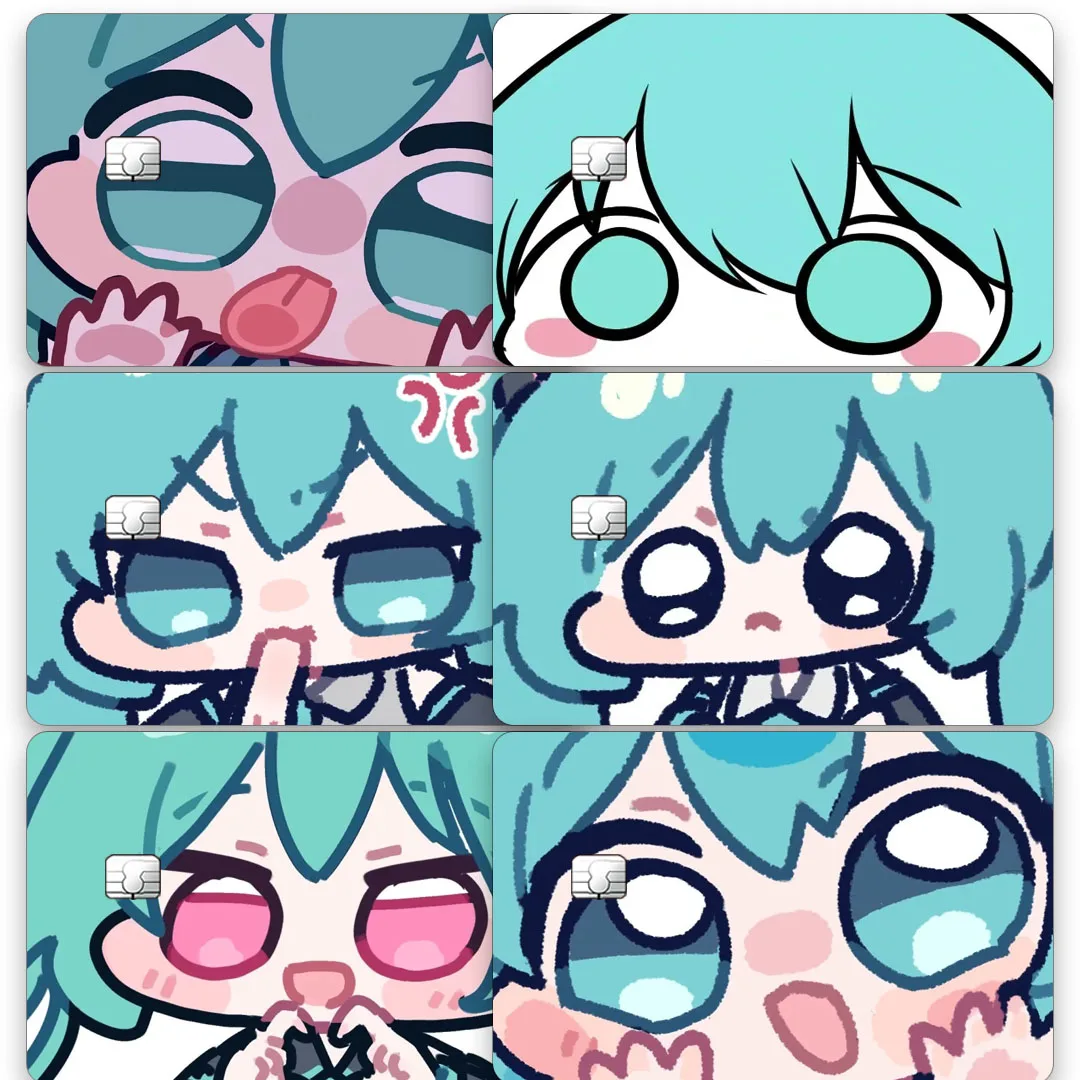 Hatsune Miku Kawaii Ausdruckssticker für Studenten, Exquisites Mädchen-Design, Wasserfester Chip-Aufkleber, DIY-Requisiten für Bus-, Campus- und Bankkarten, Geschenk