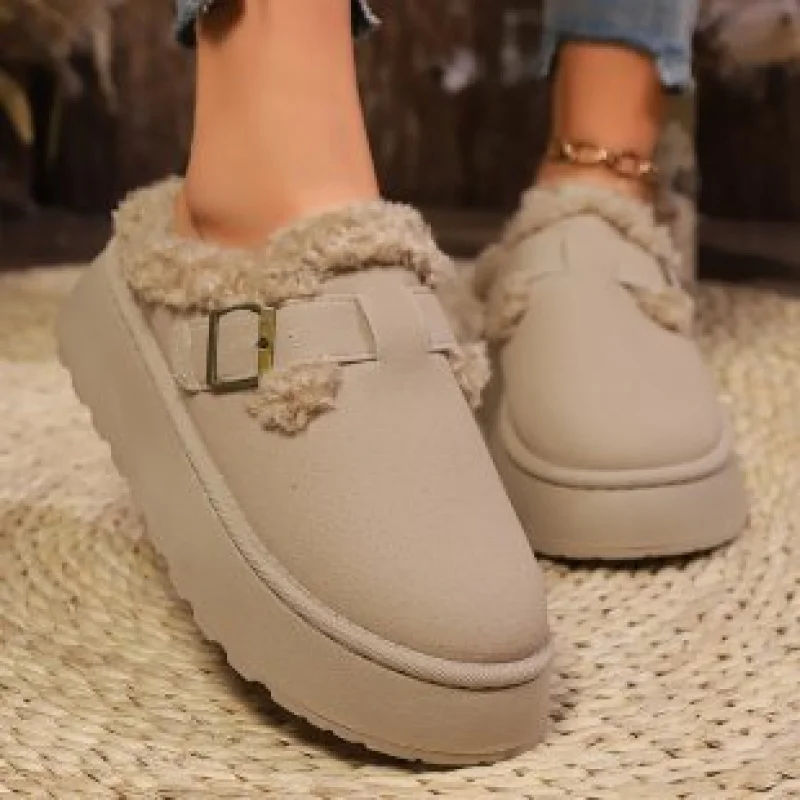 

Large Size Furry Slippers for Women Thick Sole Fleece-Lined Warm Casual Fashionable Indoor and Outdoor Wear Women's Shoes