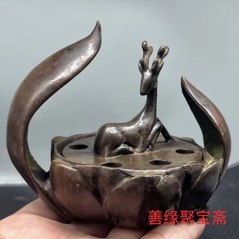 Bronze ware, one deer, high rise incense burner, backflow fragrant ceremony, tea table, sandalwood decorative creative ornaments