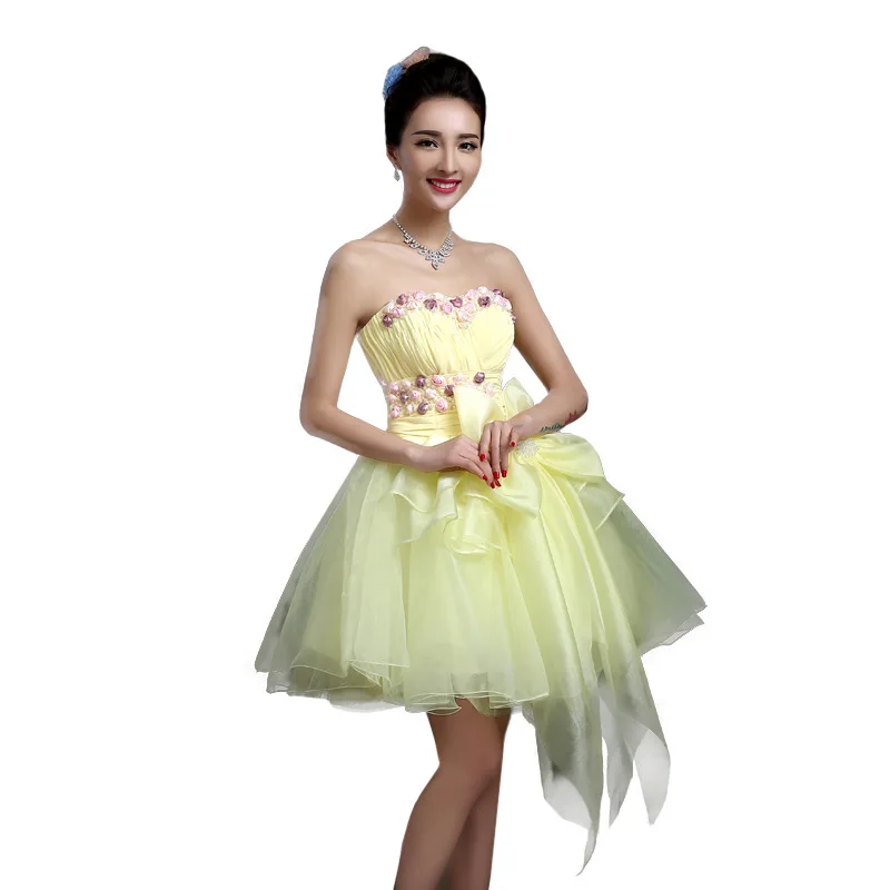 Abiti da Quinceanera senza spalline moderni nuovo Design floreale in pizzo festa formale Prom Vestido De 15 quinceaeceras abito da ballo giallo carino