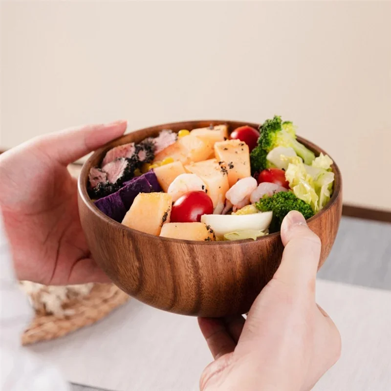 

Wooden Large Instant Noodle Bowl, Soup Bowl for Home Use, Anti-Scalding Children's Salad Rice Bowl