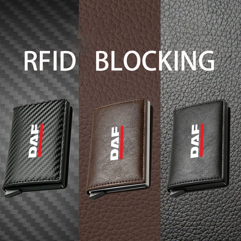 

Rfid кожаный держатель для кредитных карт из углеродного волокна, мужские кошельки Black Magic Trifold для DAF XF95 CF LF VAN, автомобильные аксессуары для интерьера