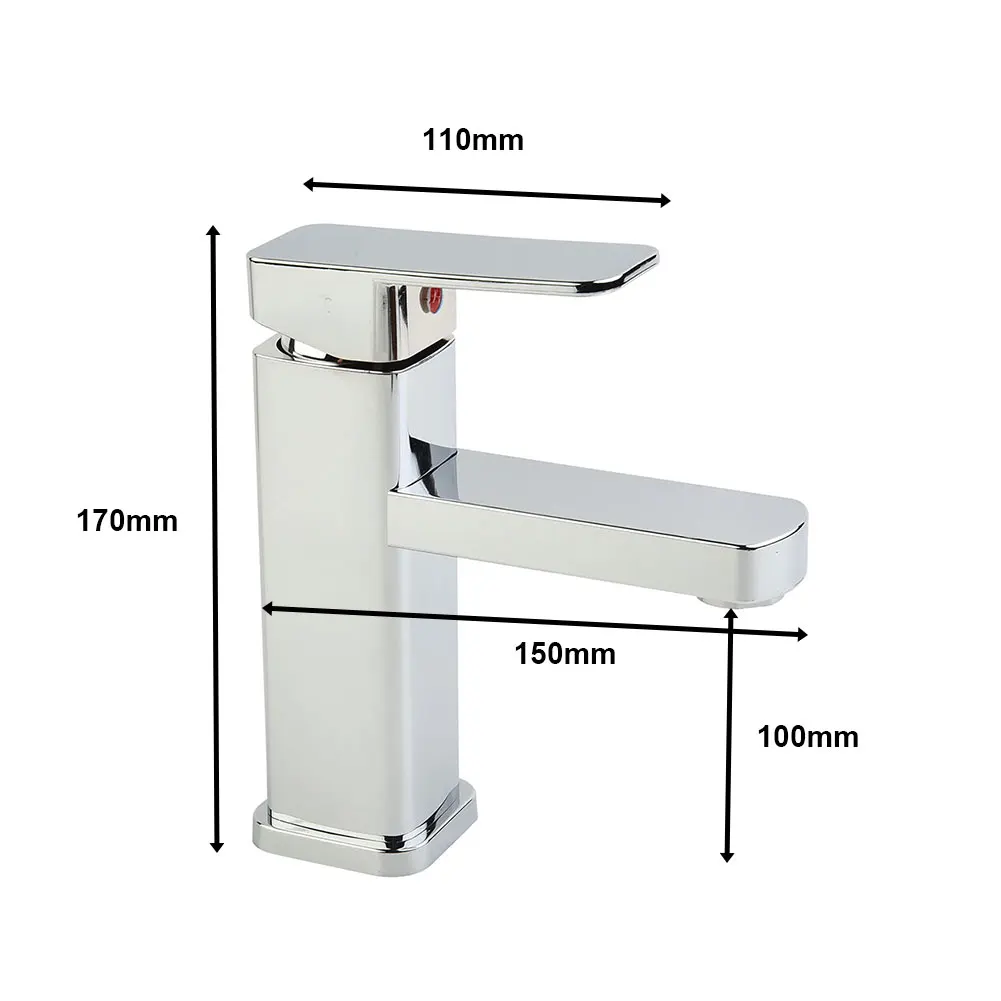 Bathroom Sink Tap Mono Basin Tap Mixer Square Bathroom Bath Modern Filler Sink Taps Hot Cold Water Faucet Deck Mounted