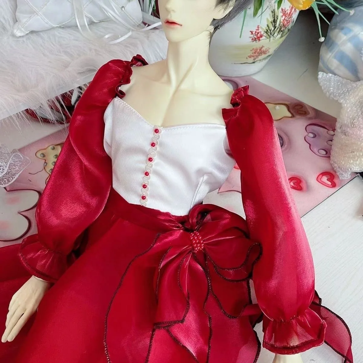 73cm uncle doll clothes red dress, male doll bow belt accessories free shipping