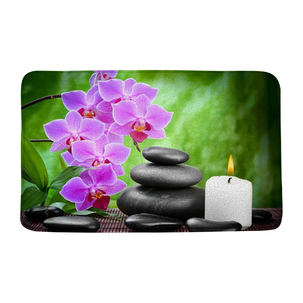 Spa Bath Mats Exotic Bamboo Stalks Candle Zen Stone Floral Bathroom Rugs Flannel Floor Carpets Entrance Doormat Non Slip Backing