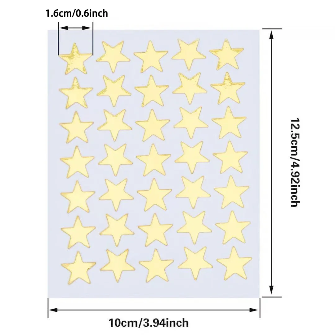 Gold Star Stamping Five Pointed Star Sticker, Etiqueta de recompensa infantil, Etiqueta de louvor do professor, 10 folhas por saco