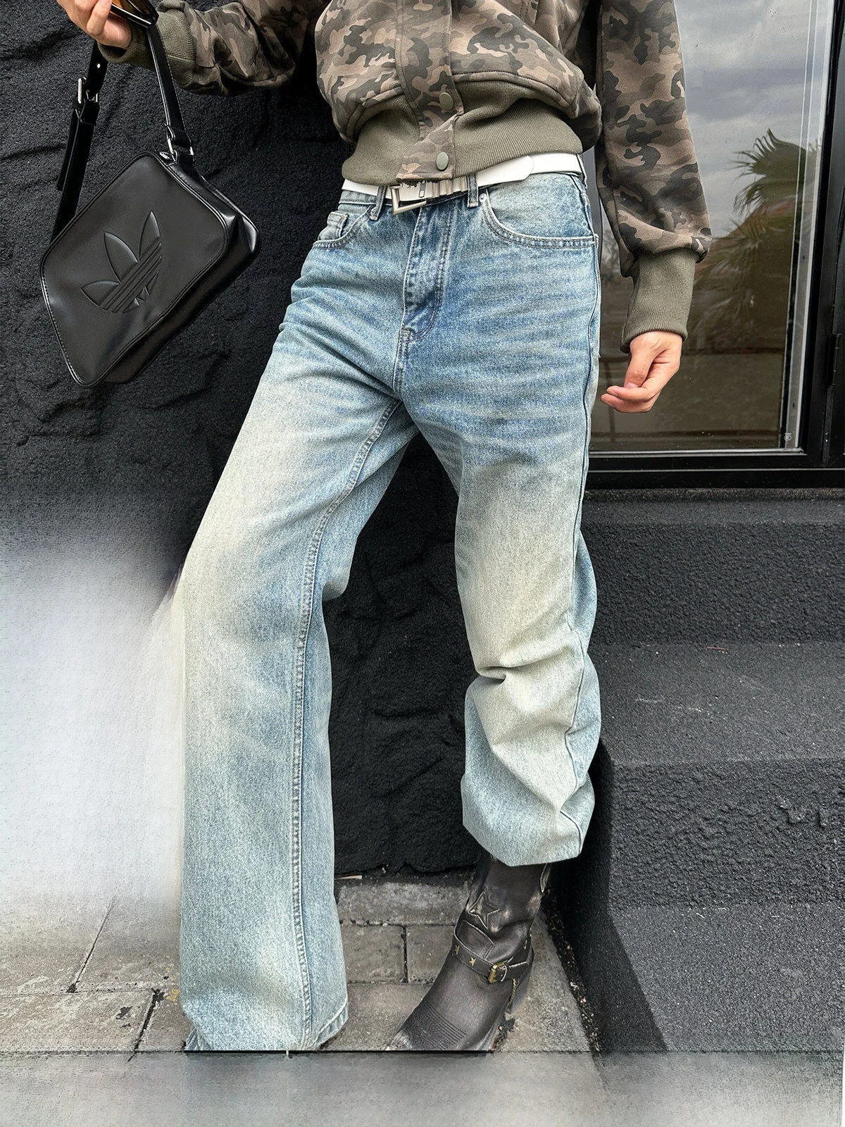 GOGOBURN High Waist Straight Leg Blue Jeans Women's Loose Wide Leg Long Pants Autumn Season Vintage Style Ladies Jeans