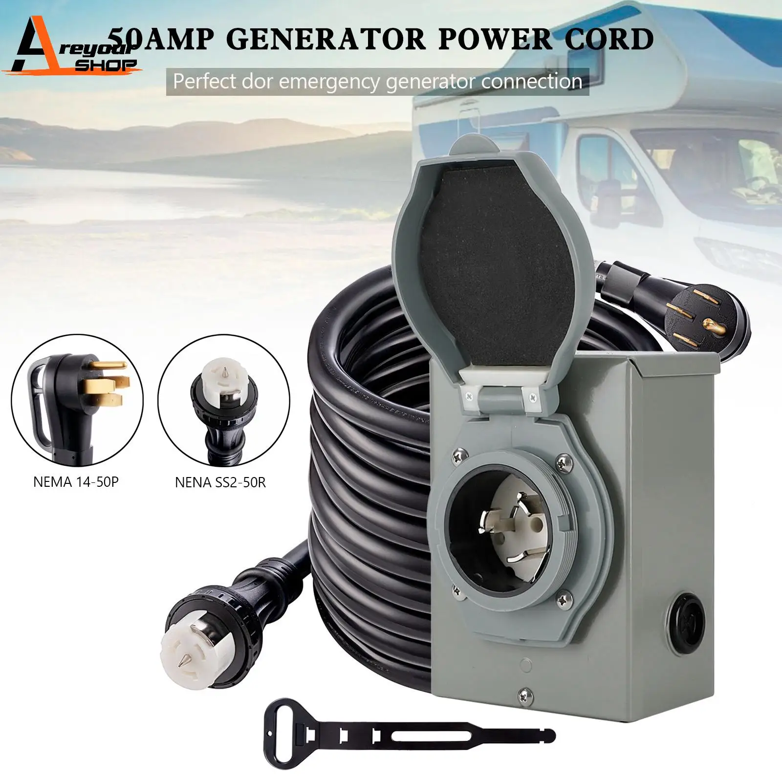 

50Amp Generator Cord 25FT+Power Inlet Box Waterproof Combo Kit 50A 125/250V RV extension cord