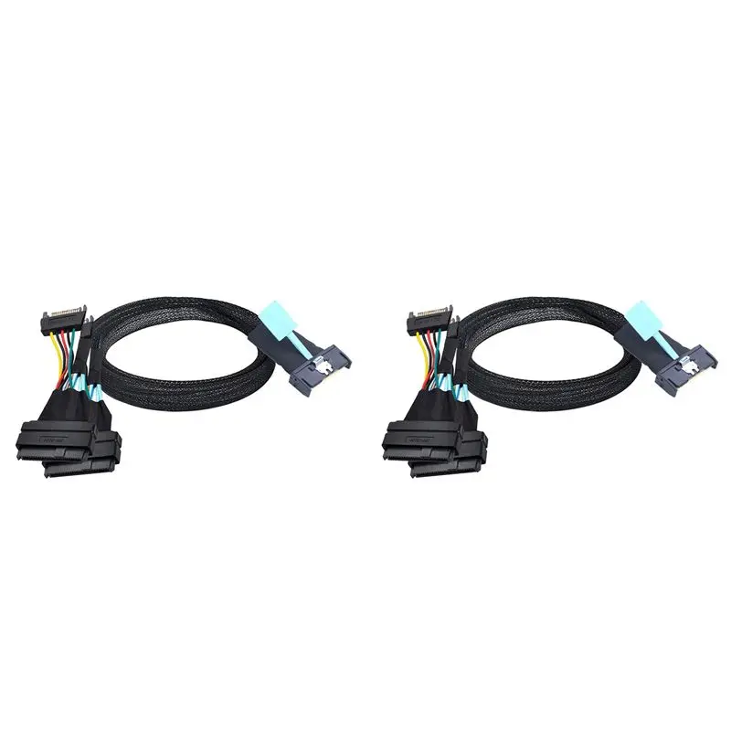 Stylish-2X Slimline SAS MCIO 8I 74P To Dual SFF 8639 With 15P SATA Male Power Data Cable For Server Adapter Cable 0.5M