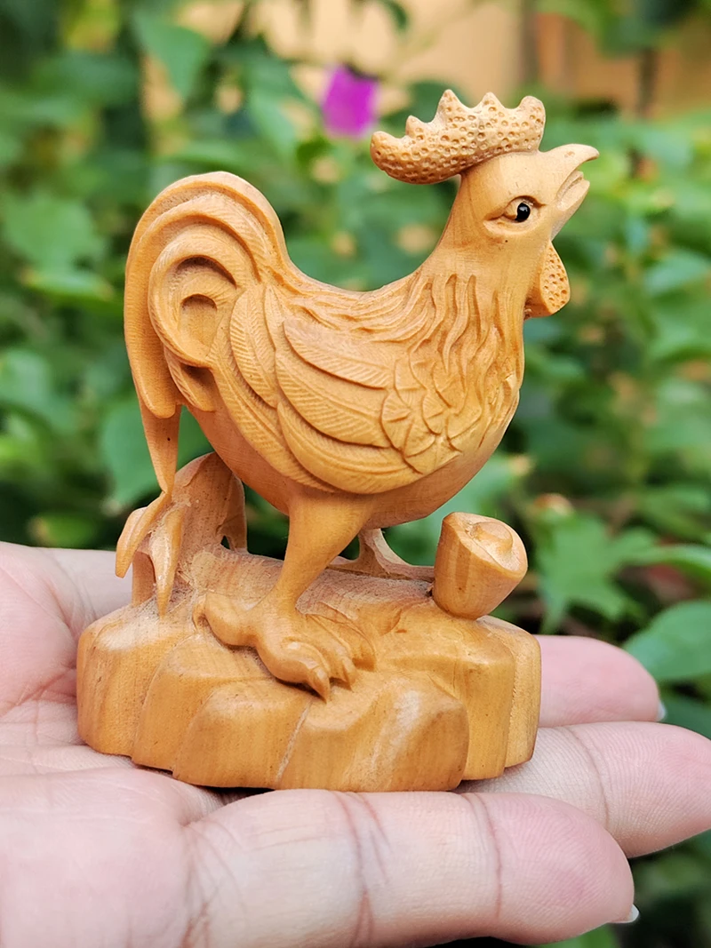 ST010 - 7 x 5 x 4.2 CM Boxwood Carved Figurine Carving - Rooster Cock