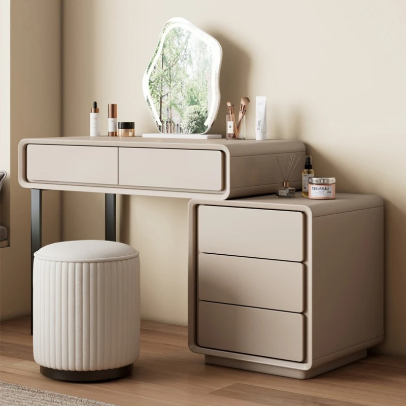 Simple modern makeup table light luxury wooden vintage vanity set bedroom retractable שידת איפור עם מראה ותאורה home furniture
