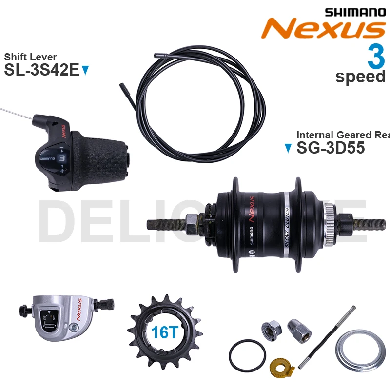 SHIMANO NEXUS Internal Geared Hub SG-3D55 Shift Lever SL-3S42E SM-BC06 3-speed and 16T Single Sprocket Original parts