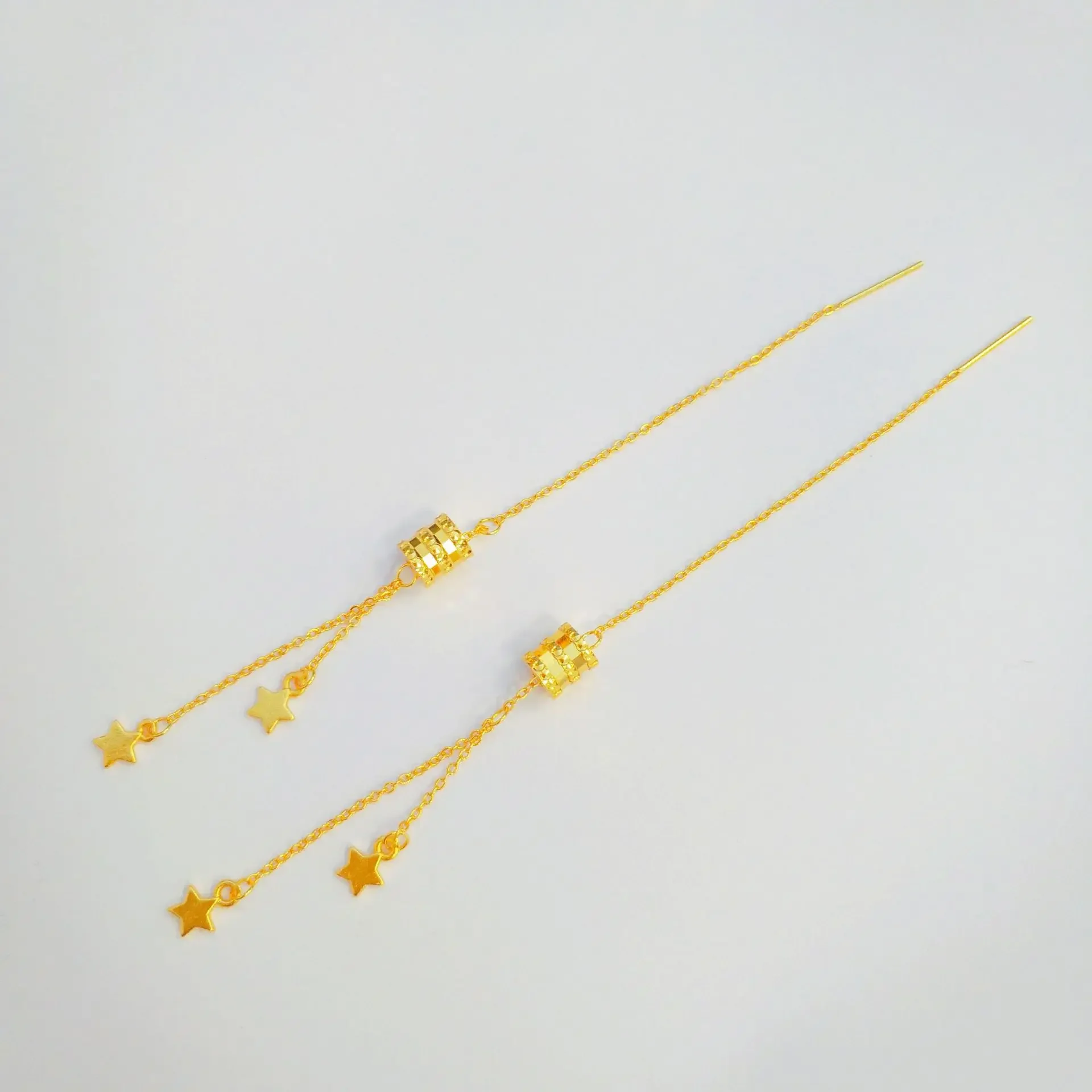 Fashionable Light Luxury Women 9999 24K Real Gold Small Waist Star Earrings with High-end Ear Line Star Tassel Earrings Gift