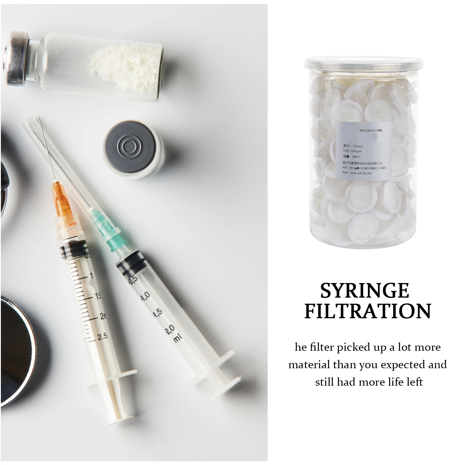 

100pcs Syringe Filter Membrane PP Holder for Laboratory Bottles High Flow Rate Uniform Aperture Structure