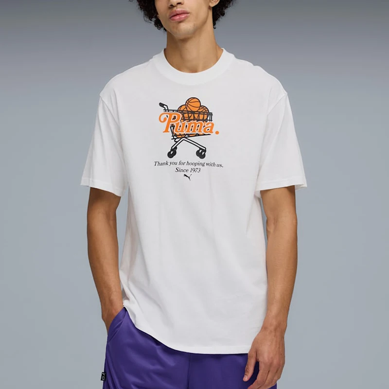Puma Authentic New Men's White Orange Basketball Loose Printed Short Sleeve T-shirt 692305-02