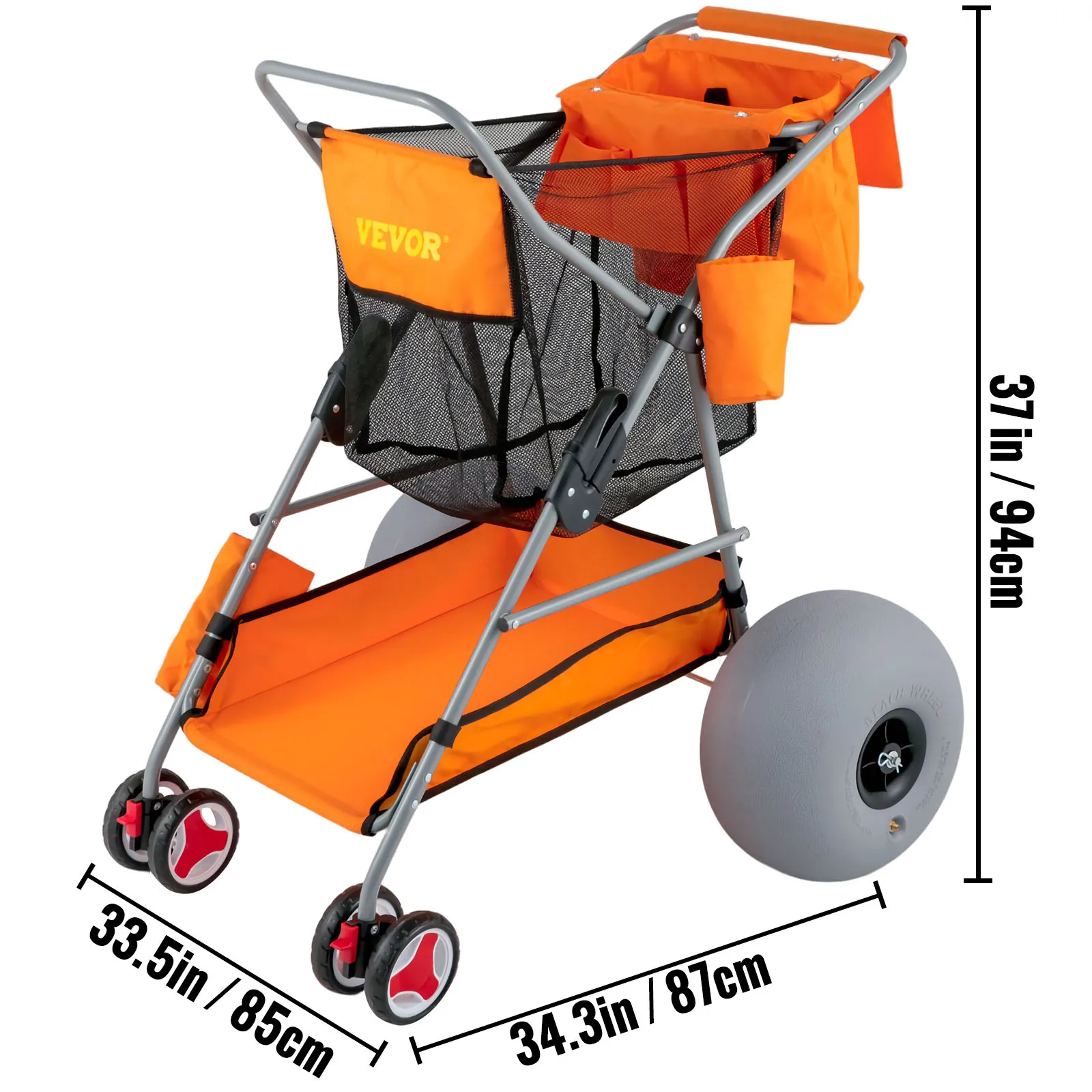 VEVOR  Folding Wagon Cart Orange/Blue Portable Outdoor Camping Beach Multifunction Adjustable Handle for Picnic Bbq Trolley