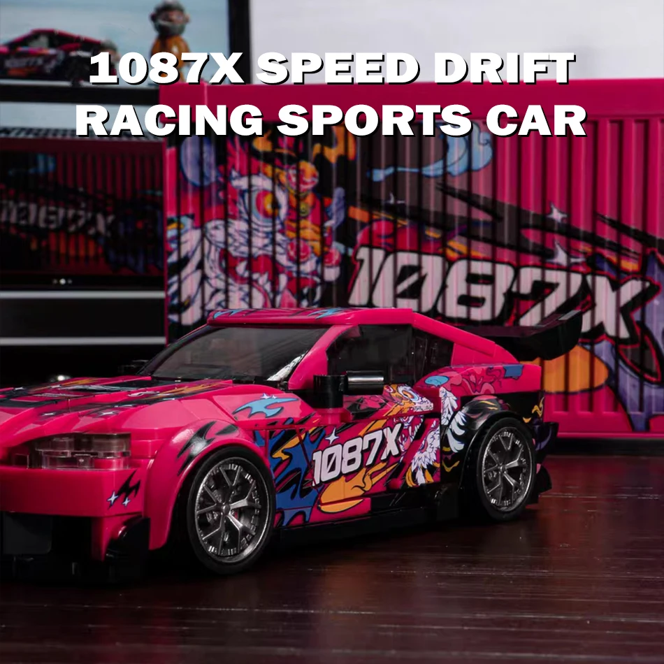 

City 1087X Drift Racing Supercar Building Blocks Lion Dance Style Sports Car Bricks Toys with Display Box MOC Set for Kids Gifts