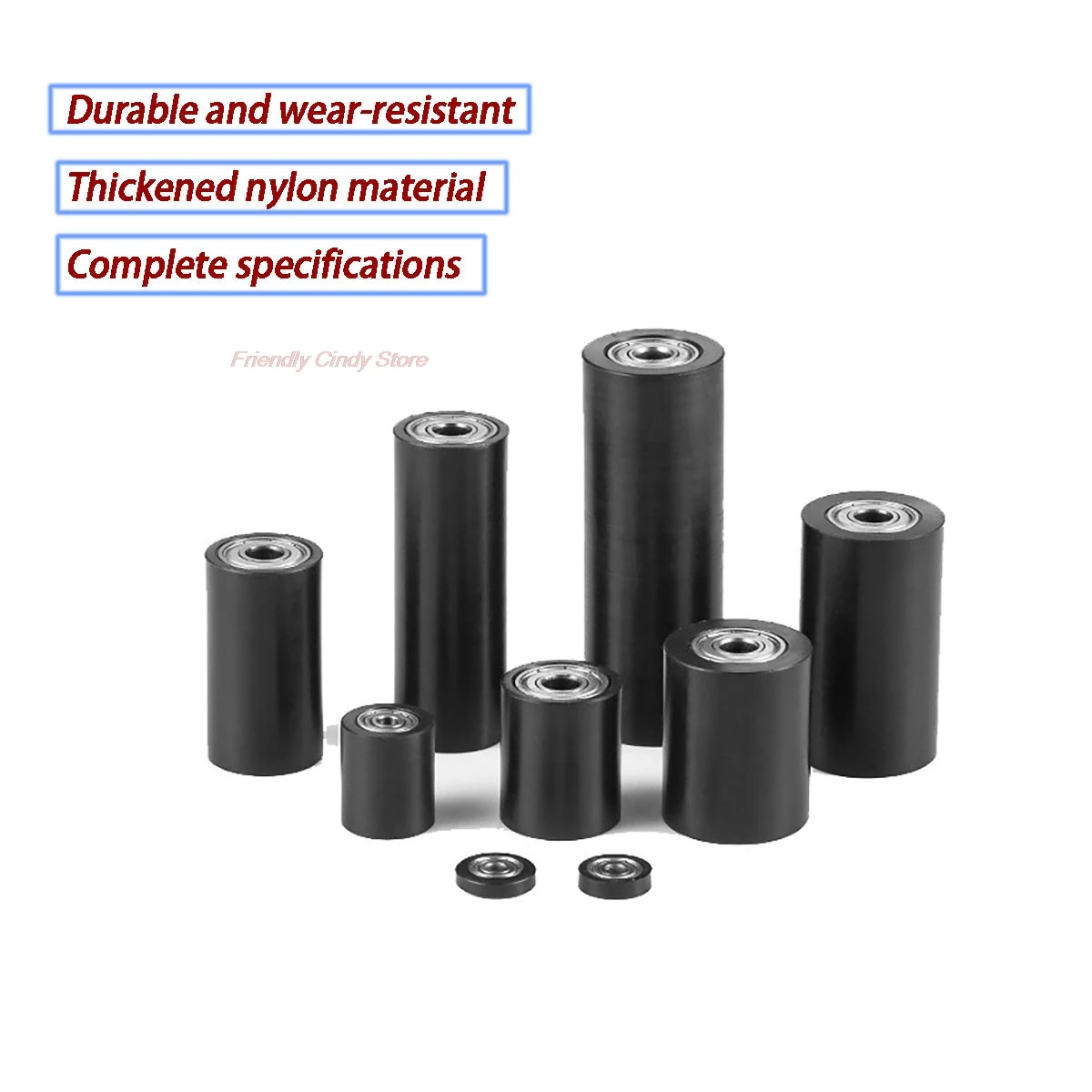 Black Nylon Bearing Roller Guide Rubber Coated Pulley Mechanical Equipment Plastic Wheel Double Bearing M5-M20