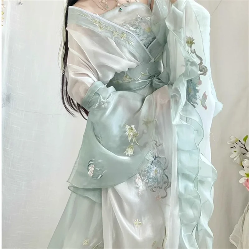 Modern Hanfu Dress Cosplay Anime Chinese Traditional Clothes Women's Halloween Costume Fairy Outfit Summer Light Green Party