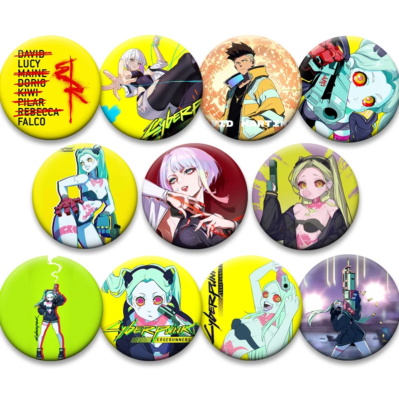 

Cyberpunk Edgerunners Anime Brooches David Martinez Rebecca Lucyna Kushinada Cartoon Badge Round Creative Lapel Pins Gifts