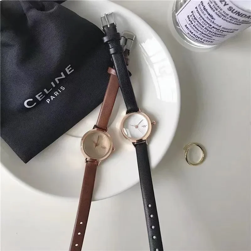 Yeni moda öğrenciler kadın izle kadın basit küçük Retro deri küçük yuvarlak arama yüksek kalite kuvars kol saatleri Relojes