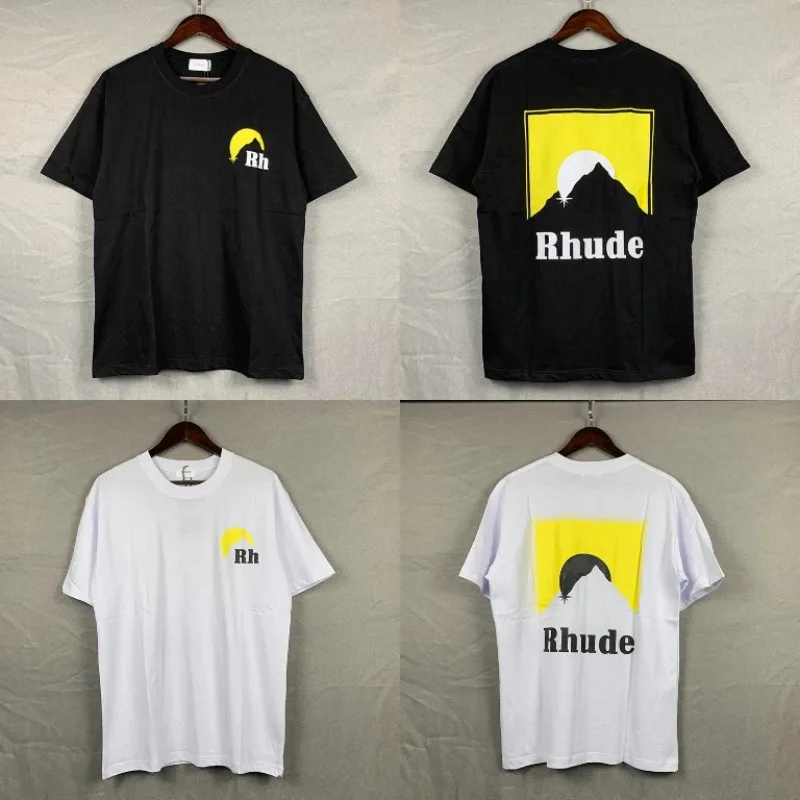 RHUDE T-shirt Men's Clothing Top Tee Summer Loose Casual Sunset Pattern Short Sleeve