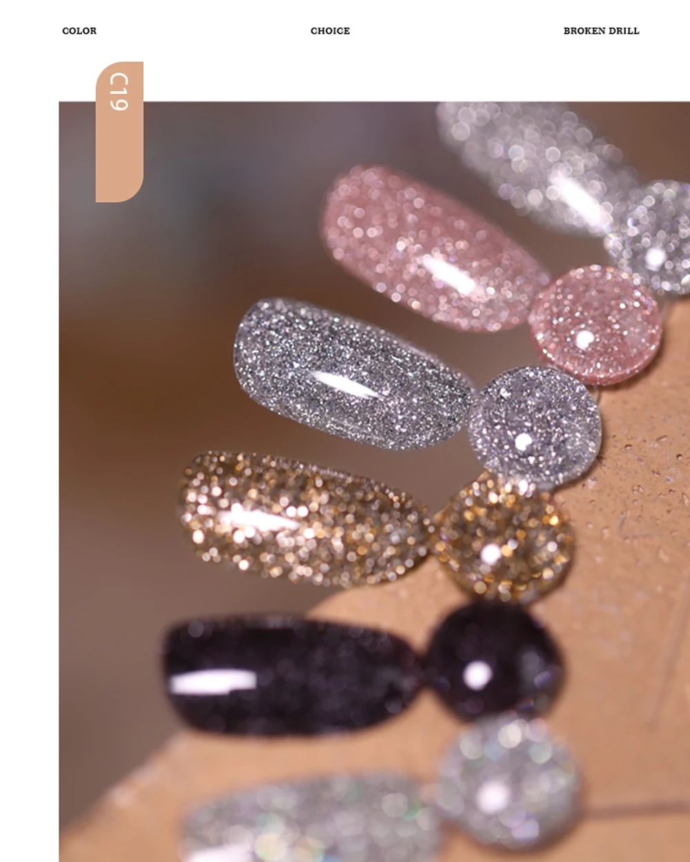 Vendeeni 24 Farben Glitzer-Broken-Diamond-Gel-Nagellack Funkelnder UV-LED-Soak-Off-Gel-Lack Galaxy Flash Nail Art Gel-Lack – Detail 9