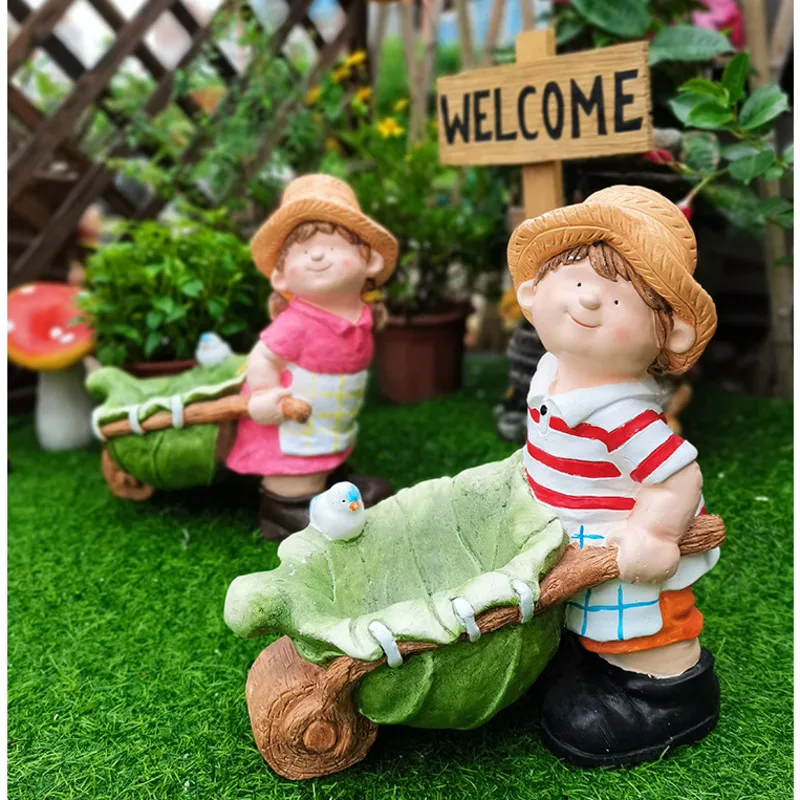 Outdoor Garden Flower Vat Boys And Girls Landscape Decorations Cartoon Painted Hydronic Basin Courtyard Versatile Plant Tub