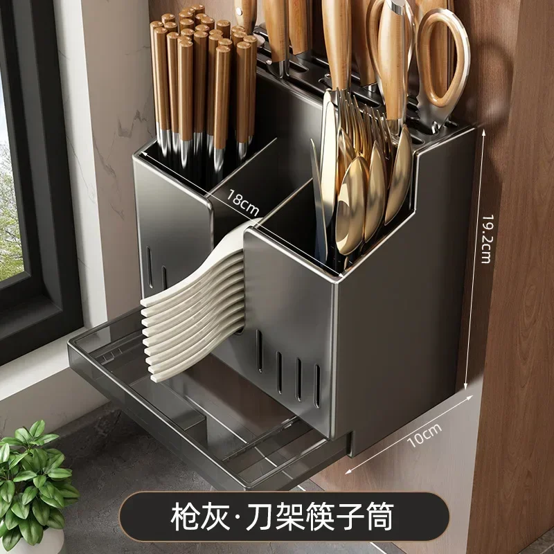 Portautensili da cucina da 1 pezzo Porta bacchette con drenaggio multifunzionale, scatola portaposate montata a parete o indipendente