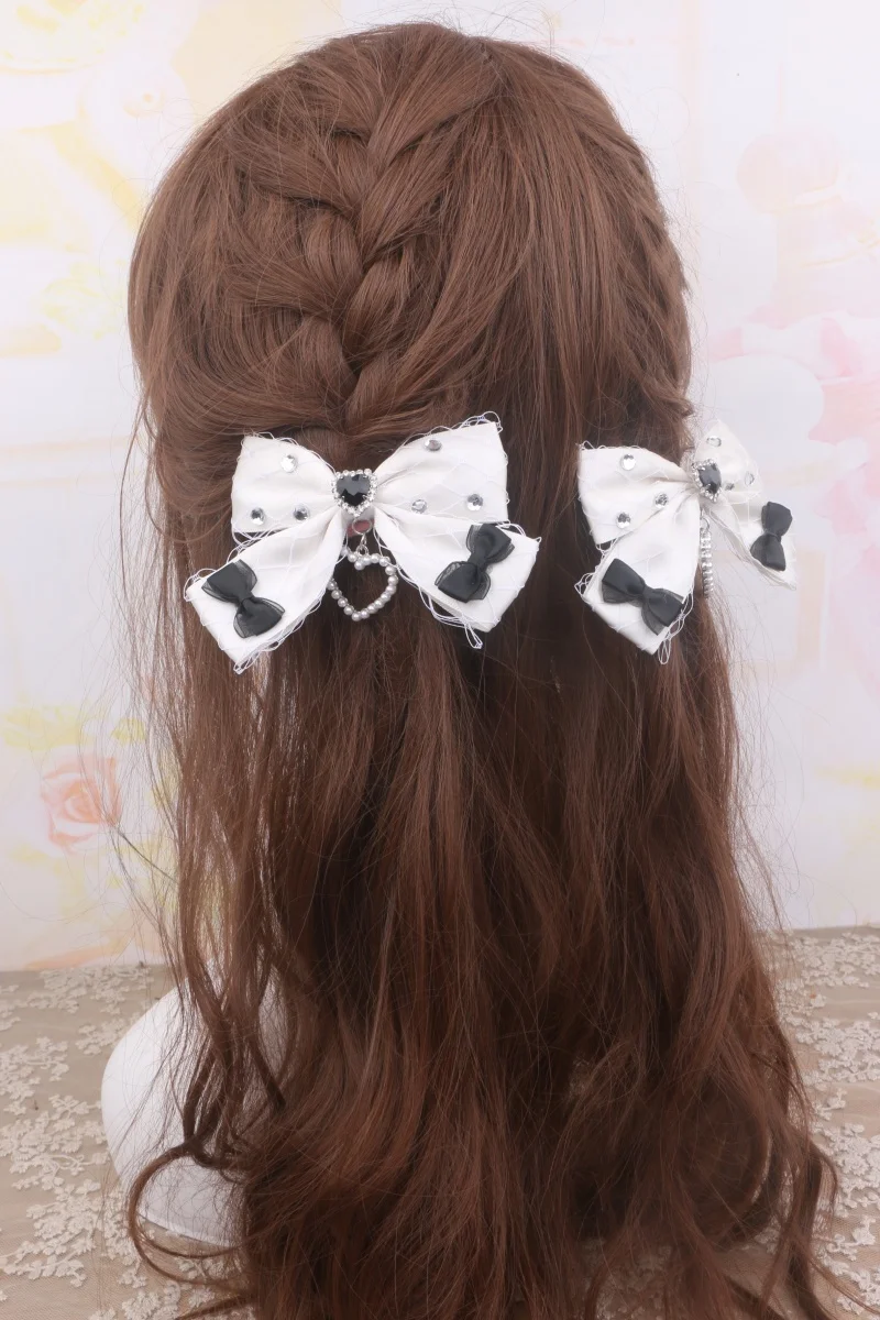 القوطية لوليتا كول صافي دبابيس الشعر اللؤلؤ حلية اليدوية القوس حساسة حجر الراين مشبك شعر للنساء Jirai Kei اكسسوارات