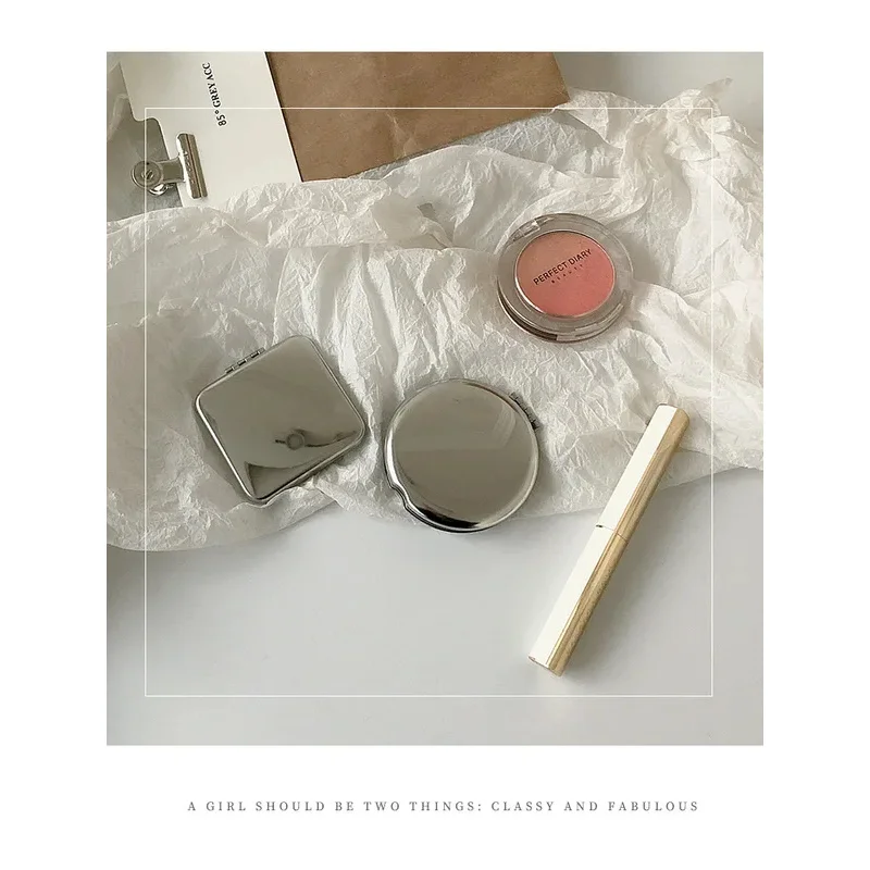 깨지지 않는 INS 양면 휴대용 거울, 플립 커버 휴대용 소형 화장 거울 (여성 여행 및 기숙사용)