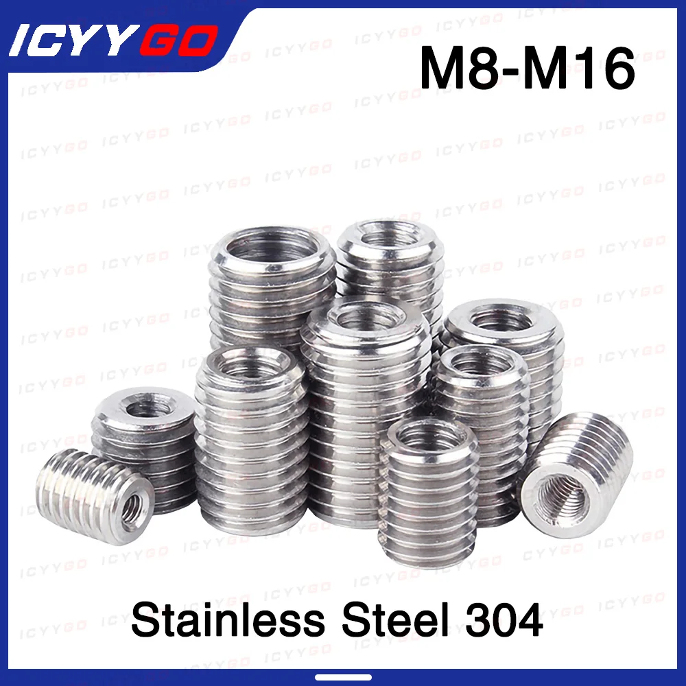 Stainless Steel 304 Inside Outside Thread Adapter Screw M4 M6 M8 M10 M12Wire Thread Insert Sleeve Conversion Nut Coupler Convey