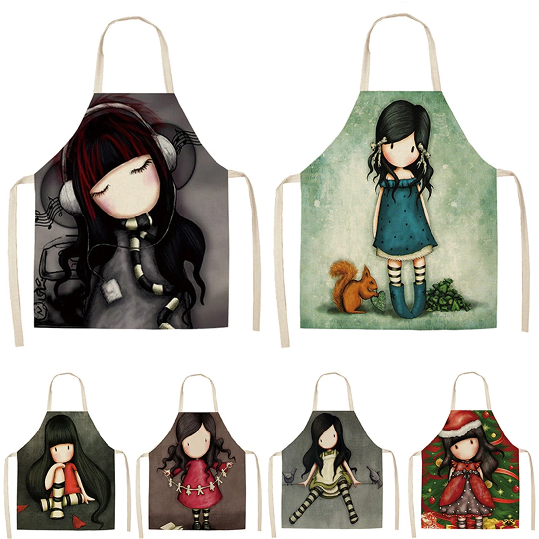 Cartoon Character Style Apron Cleaning Pinafore Cartoon Girl Pattern Living Room Cooking Sleeveless Aprons Home Custom Apron Bib