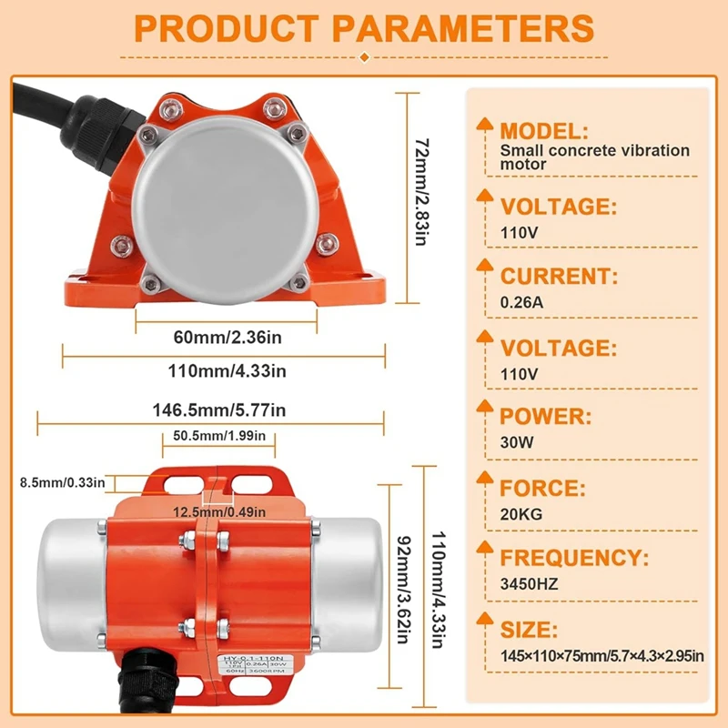 30W ekran wibrator do betonu, silnik wibracyjny z regulatorem prędkości, wodoodporny 3600 obr/min do stołu do wytrząsania piasku wtyczka