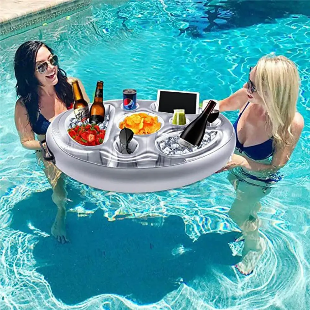 1Set Inflatable Floating Food Plate Swimming Pool Snack Tray Air Mattress Water Food Drink Holder Portable Floating Cup Holder