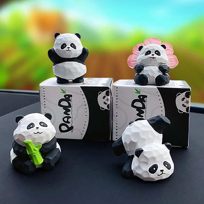 

Exquisite Wood Carving Style Panda Ornaments Cute Panda Resin Ornament Creativity Home Desktop Decorations Car Accessories Gifts