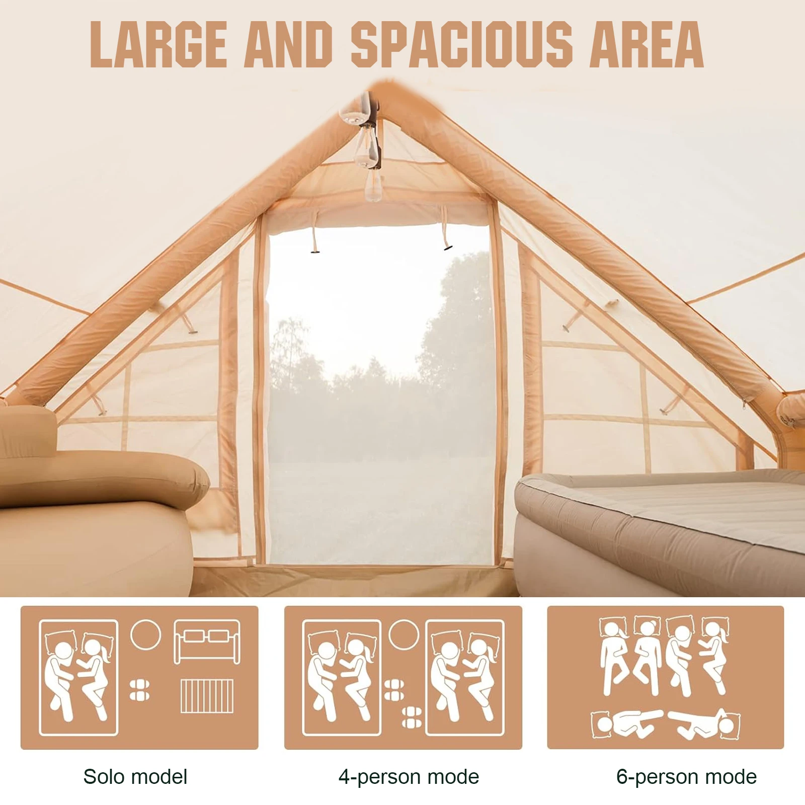 Double-layer Tent Weatherproof Sports Outdoor Inflatable Tent 4-6 Person House with Hand Pump Waterproof for Adults Travel Hikin