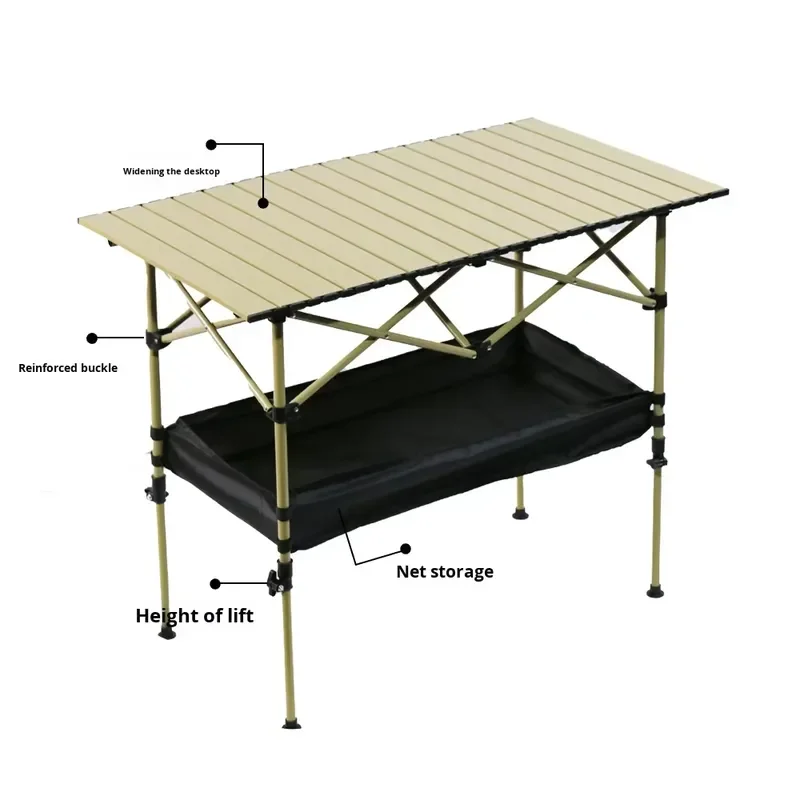 Portable Foldable Square Camping Table Adjustable Iron Roll Picnic Desk Outdoor Furniture for Travel Hiking Beach Party Use