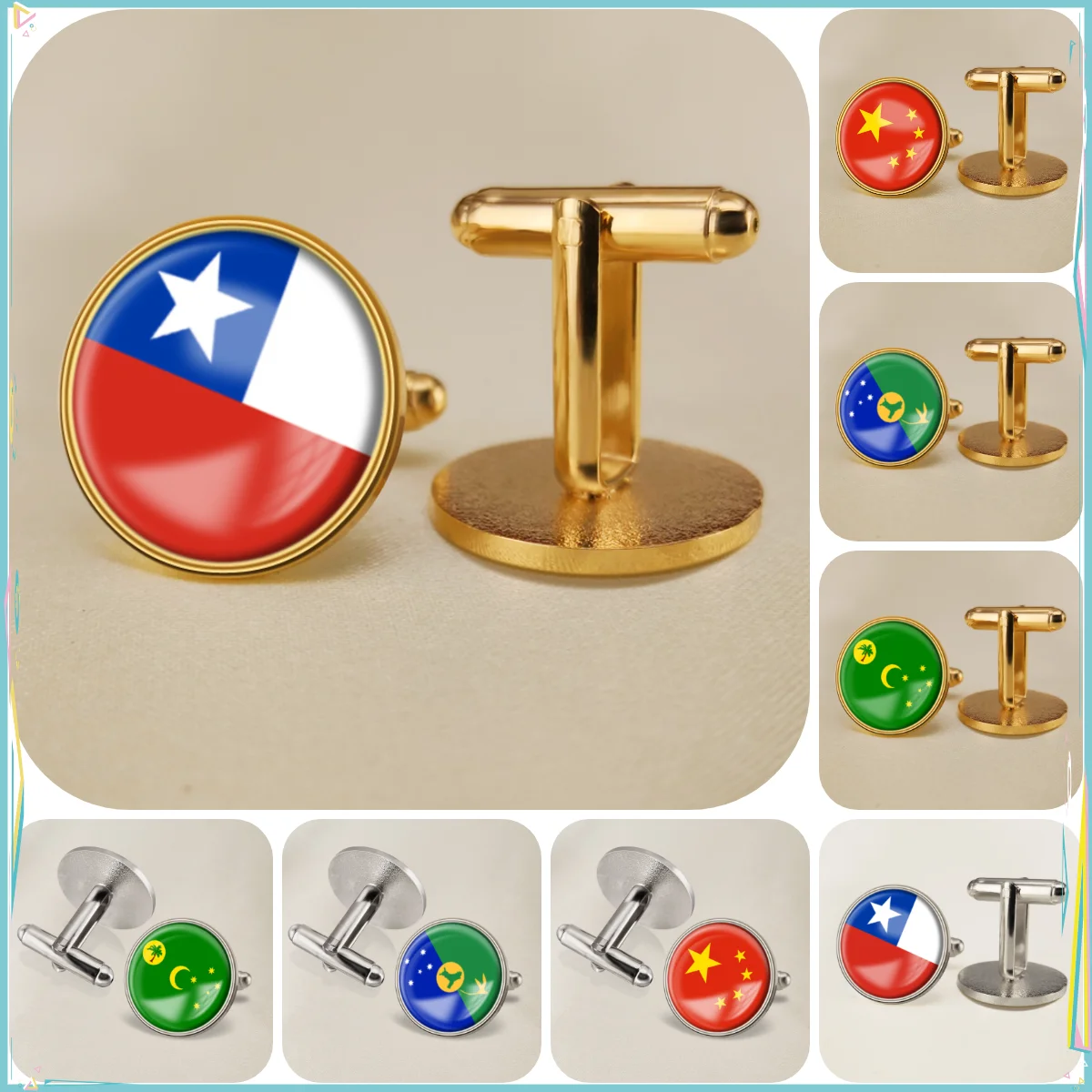 Chile China Christmas Island Cocos (Keeling) Islands National Emblem Flag Cufflinks