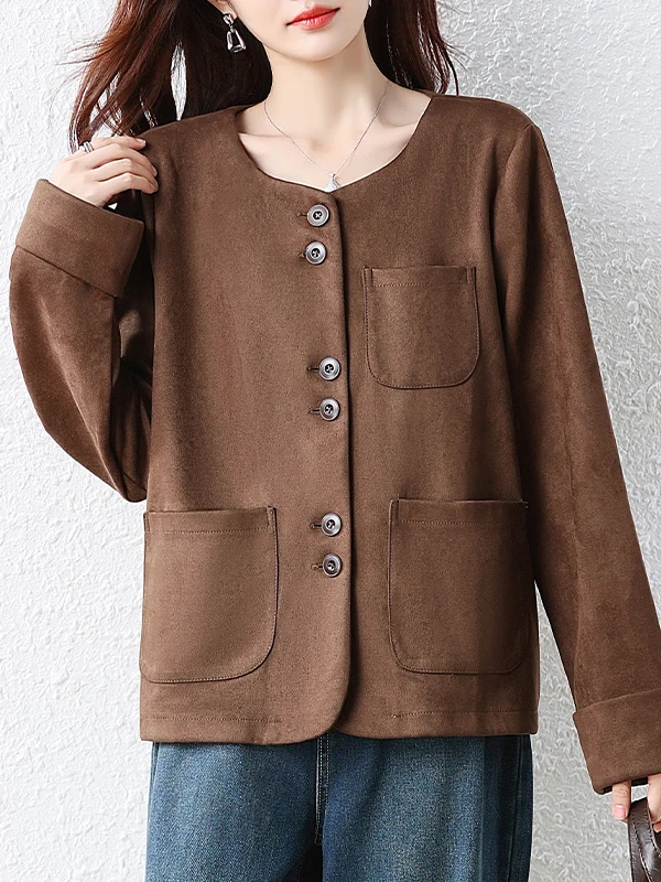 Authentic Fall 2026 Women's Suede Jacket Fashionable plus Size Outerwear Polyester Nylon Composite Fiber Regular Length