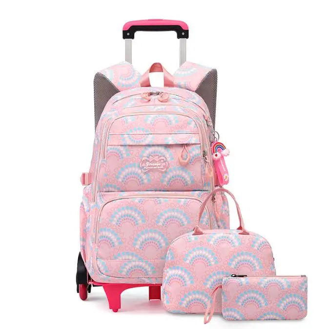 2024 High Quality Girls Rolling Backpack School Trolley Bag Set 3 in 1 School Wheeled  Bag With Lunch Bag Pen Bag For Girls