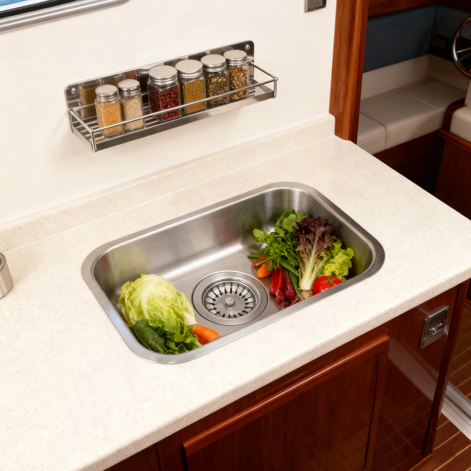 

304 Stainless Steel Caravan Sink| 32*22*12cm Simple Cleaning RV Sink| Camping Boat Sink w/ Drain Pipe