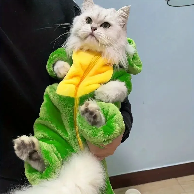 

1 Pct Cute Cat Suit Double Open Zipper Full Butt Design Fun Little Dinosaur Pet Clothes Warm Soft Flannel Material Pet Clothing