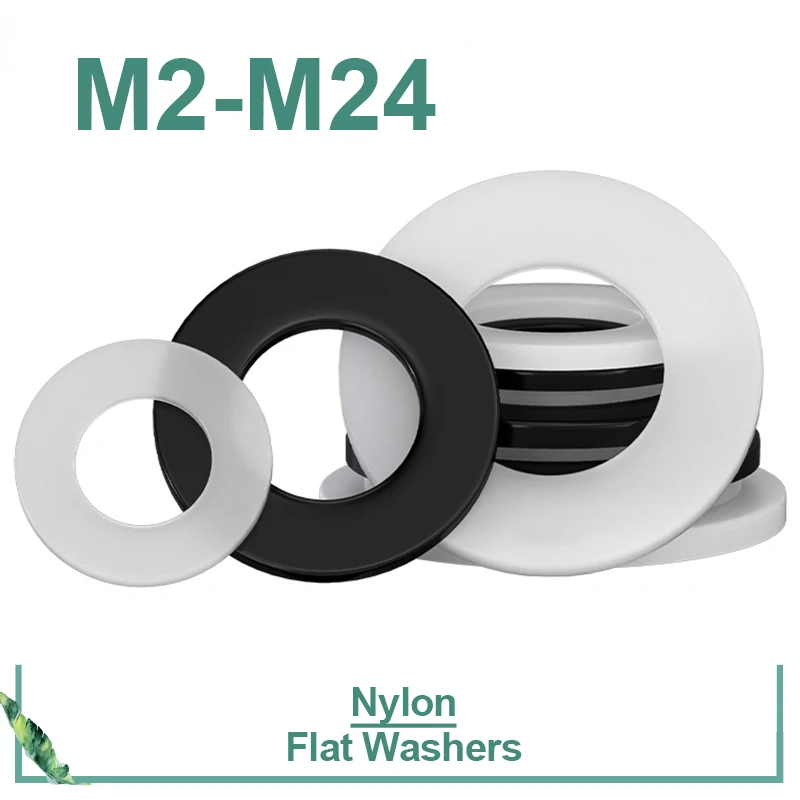 White/ Black Plastic Nylon Flat Washer Plane Spacer Insulation Gasket Ring For Screw 0.5~3mm M2 M2.5 M3 M4 M5 M6 M8 M10 M12~ M24