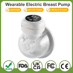 2PCS Wearable Hands Free Breast Pump Silent Electric Breast Pump Powerful Nipple Suction Milk Puller for Breastfeeding BPA-free