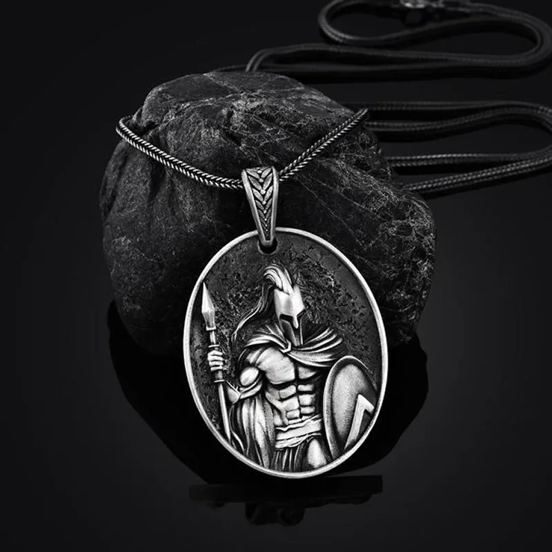 Spartan Warrior Titanium Steel Men's Retro Necklace Hip Hop Sweater Chain Brave Forward Warrior Hegemonic Power Men's Necklace