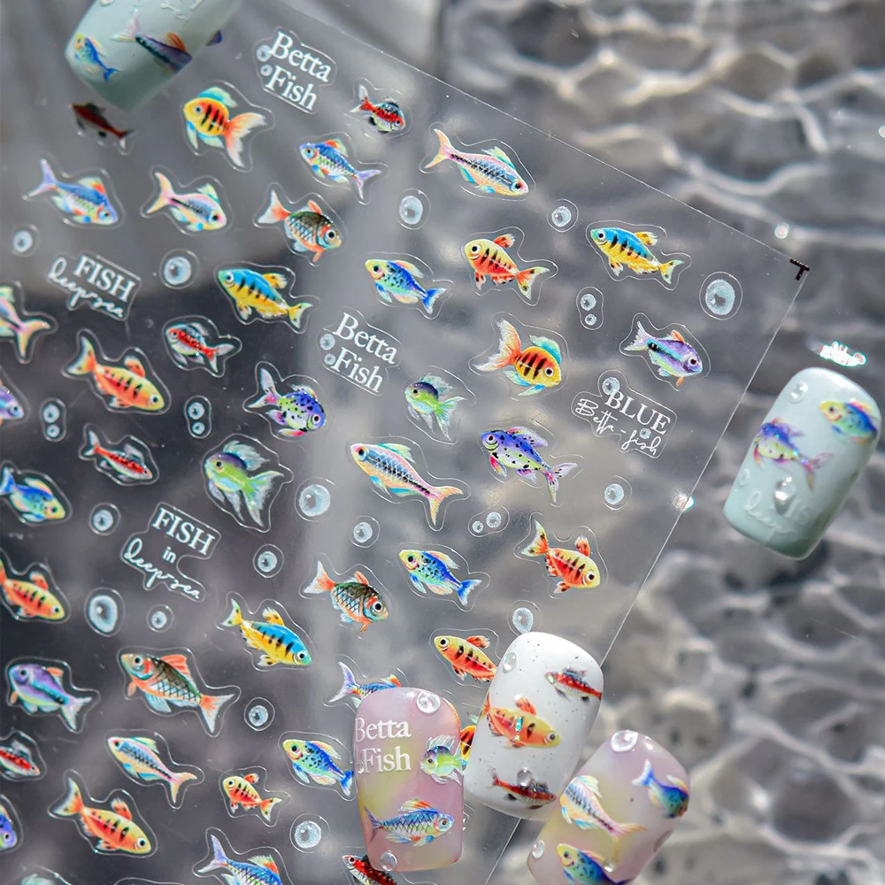 أعماق البحار الأسماك فقاعة 5D مسمار الفن ملصق قنديل البحر الملونة المحيط مخلوق الصيف الذاتي لاصق الديكور مانيكير صائق DIY بها بنفسك #1
